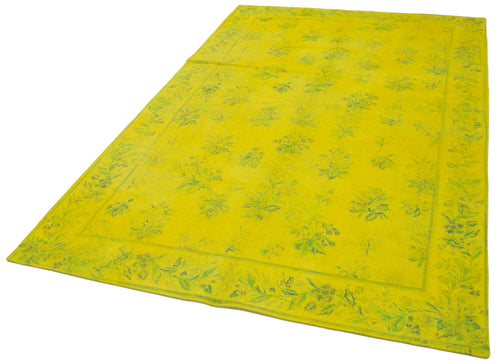 Needlepoint Sarı Çiçekli Pamuk Yün El Dokuma Halısı 165x252 Agacan
