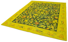 Needlepoint Sarı Çiçekli Pamuk Yün El Dokuma Halısı 211x273 Agacan
