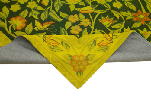 Needlepoint Sarı Çiçekli Pamuk Yün El Dokuma Halısı 211x273 Agacan