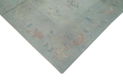 Needlepoint Gri Çiçekli Pamuk Yün El Dokuma Halısı 223x363 Agacan
