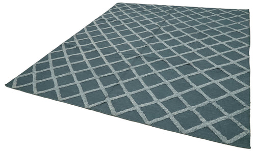 Nepal Geometric Mavi Geometrik Yün Pamuk El Dokuma Halısı 262x305 Agacan