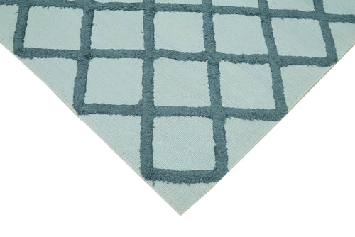 Nepal Geometric Mavi Geometrik Yün Pamuk El Dokuma Halısı 246x305 Agacan