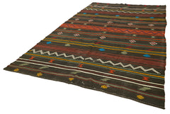 Striped Kilim Siyah Çizgili Keçi Tüyü El Dokuma Halısı 201x342 Agacan