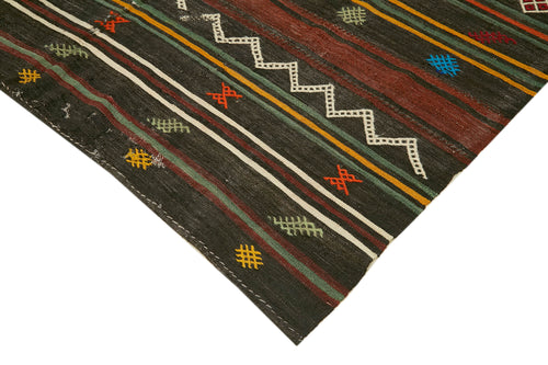 Striped Kilim Siyah Çizgili Keçi Tüyü El Dokuma Halısı 201x342 Agacan