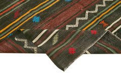 Striped Kilim Siyah Çizgili Keçi Tüyü El Dokuma Halısı 201x342 Agacan