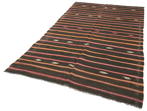 Striped Kilim Siyah Çizgili Keçi Tüyü El Dokuma Halısı 166x313 Agacan