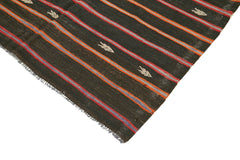 Striped Kilim Siyah Çizgili Keçi Tüyü El Dokuma Halısı 166x313 Agacan