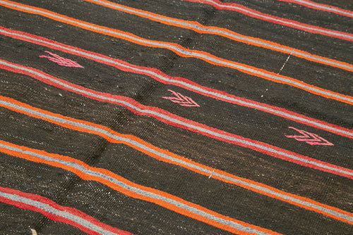 Striped Kilim Siyah Çizgili Keçi Tüyü El Dokuma Halısı 166x313 Agacan