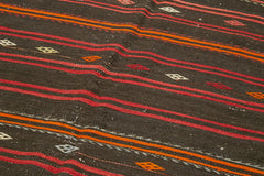 Striped Kilim Siyah Çizgili Keçi Tüyü El Dokuma Halısı 167x353 Agacan