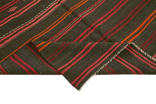 Striped Kilim Siyah Çizgili Keçi Tüyü El Dokuma Halısı 167x353 Agacan
