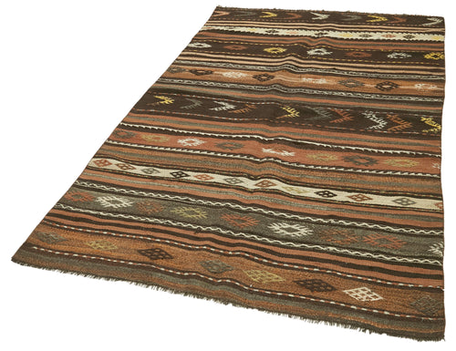 Striped Kilim Kahverengi Çizgili Keçi Tüyü El Dokuma Halısı 138x247 Agacan