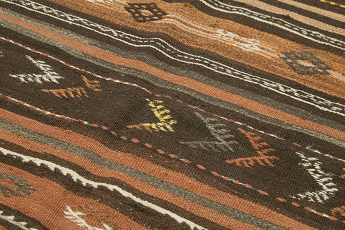 Striped Kilim Kahverengi Çizgili Keçi Tüyü El Dokuma Halısı 138x247 Agacan