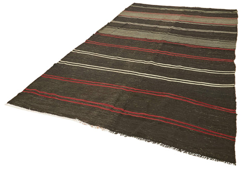 Striped Kilim Kahverengi Çizgili Keçi Tüyü El Dokuma Halısı 190x337 Agacan