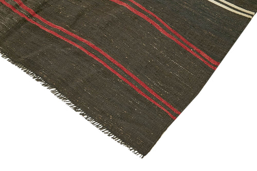 Striped Kilim Kahverengi Çizgili Keçi Tüyü El Dokuma Halısı 190x337 Agacan