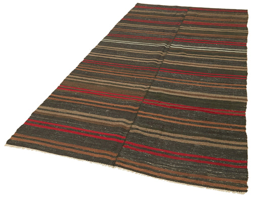 Striped Kilim Kahverengi Çizgili Keçi Tüyü El Dokuma Halısı 144x297 Agacan