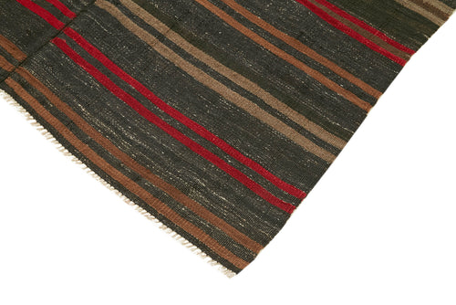 Striped Kilim Kahverengi Çizgili Keçi Tüyü El Dokuma Halısı 144x297 Agacan