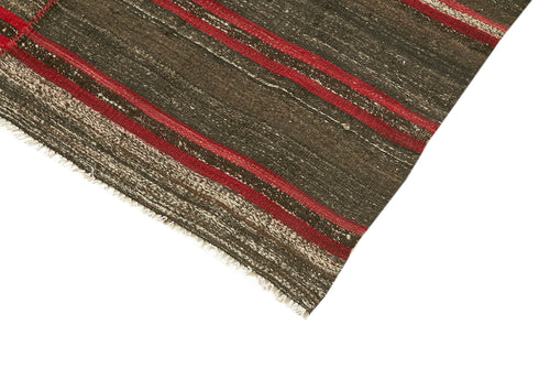 Striped Kilim Kahverengi Çizgili Keçi Tüyü El Dokuma Halısı 130x253 Agacan