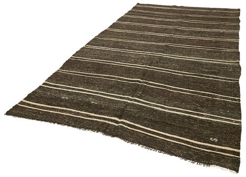Striped Kilim Kahverengi Çizgili Keçi Tüyü El Dokuma Halısı 185x354 Agacan