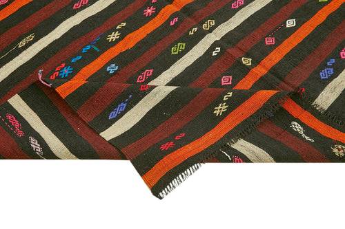 Striped Kilim Kahverengi Çizgili Keçi Tüyü El Dokuma Halısı 225x324 Agacan