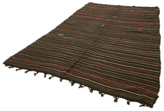 Striped Kilim Kahverengi Çizgili Keçi Tüyü El Dokuma Halısı 210x341 Agacan