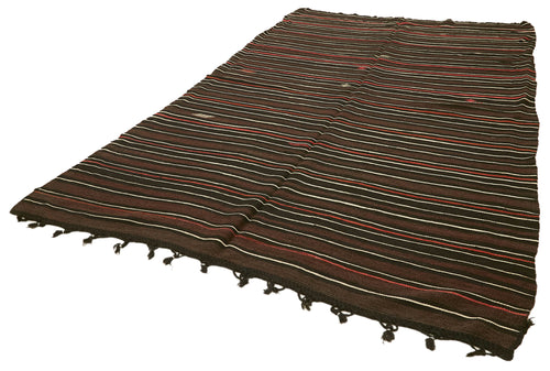 Striped Kilim Kahverengi Çizgili Keçi Tüyü El Dokuma Halısı 210x341 Agacan