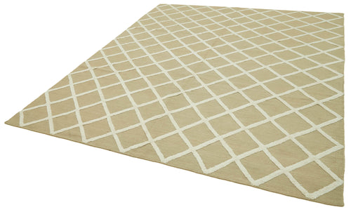 Nepal Geometric Bej Geometrik Yün Pamuk El Dokuma Halısı 244x305 Agacan