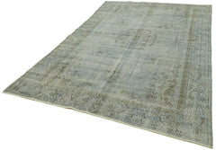 Overdyed Vintage Mavi Eskitme Pamuk Yün El Dokuma Halısı 200x327 Agacan