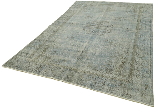 Overdyed Vintage Mavi Eskitme Pamuk Yün El Dokuma Halısı 200x327 Agacan