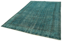 Overdyed Vintage Turkuaz Eskitme Pamuk Yün El Dokuma Halısı 205x319 Agacan
