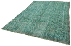 Overdyed Vintage Turkuaz Eskitme Pamuk Yün El Dokuma Halısı 205x314 Agacan