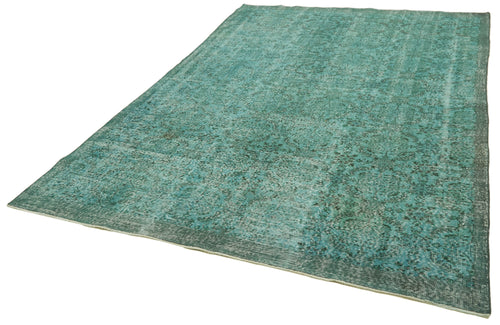 Overdyed Vintage Turkuaz Eskitme Pamuk Yün El Dokuma Halısı 205x314 Agacan