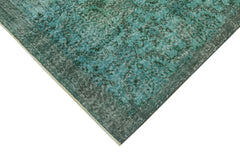 Overdyed Vintage Turkuaz Eskitme Pamuk Yün El Dokuma Halısı 205x314 Agacan