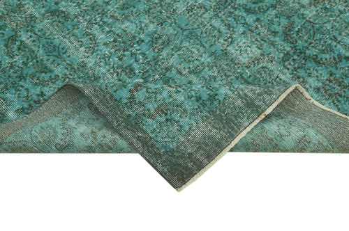 Overdyed Vintage Turkuaz Eskitme Pamuk Yün El Dokuma Halısı 205x314 Agacan