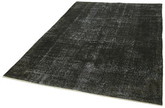Overdyed Vintage Siyah Eskitme Pamuk Yün El Dokuma Halısı 186x252 Agacan