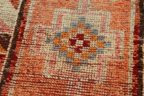 Vintage Herki Turuncu Eskitme Pamuk Yün El Dokuma Halısı 85x388 Agacan