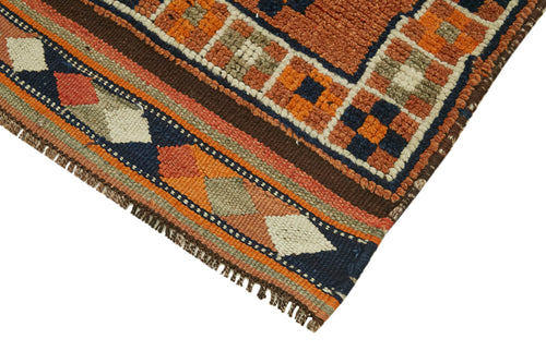 Vintage Herki Turuncu Eskitme Pamuk Yün El Dokuma Halısı 96x335 Agacan