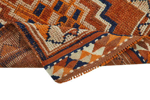 Vintage Herki Turuncu Eskitme Pamuk Yün El Dokuma Halısı 87x320 Agacan