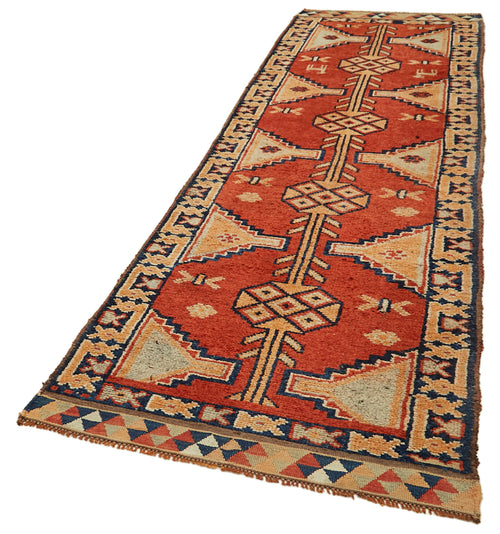 Vintage Herki Kırmızı Eskitme Pamuk Yün El Dokuma Halısı 105x354 Agacan