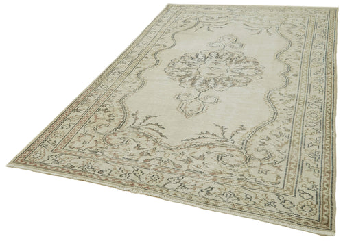 Vintage Bej Eskitme Pamuk Yün El Dokuma Halısı 170x270 Agacan