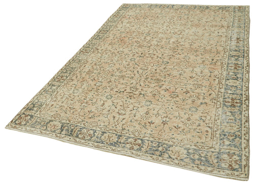 Vintage Bej Eskitme Pamuk Yün El Dokuma Halısı 164x267 Agacan