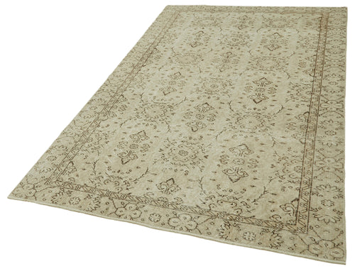 Vintage Bej Eskitme Pamuk Yün El Dokuma Halısı 147x256 Agacan
