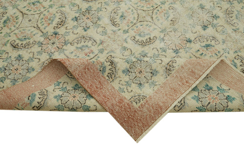 Vintage Bej Eskitme Pamuk Yün El Dokuma Halısı 188x295 Agacan