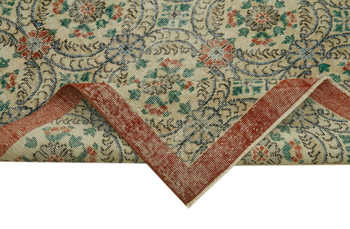 Vintage Bej Eskitme Pamuk Yün El Dokuma Halısı 199x297 Agacan