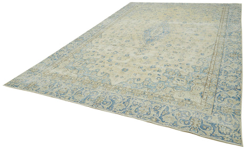 Katar Vintage Bej Eskitme Yün Pamuk El Dokuma Halısı 265x420 Agacan