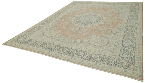 Katar Vintage Bej Eskitme Yün Pamuk El Dokuma Halısı 290x390 Agacan