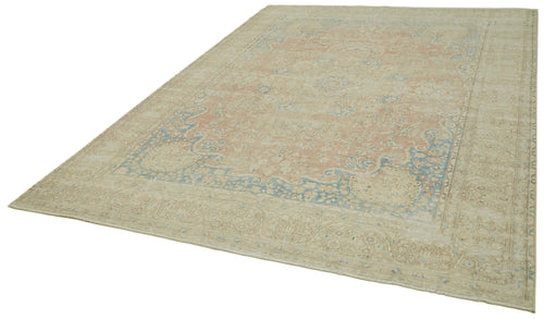 Katar Vintage Bej Eskitme Yün Pamuk El Dokuma Halısı 235x315 Agacan