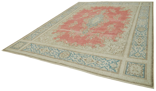 Katar Vintage Bej Eskitme Yün Pamuk El Dokuma Halısı 294x404 Agacan