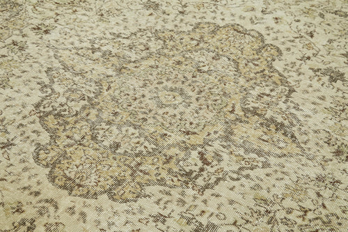 Vintage Bej Eskitme Yün Pamuk El Dokuma Halısı 199x328 Agacan