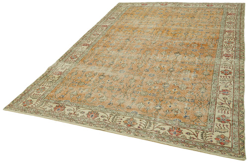 Vintage Turuncu Eskitme Yün Pamuk El Dokuma Halısı 206x324 Agacan