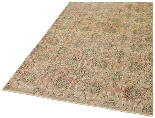 Vintage Bej Eskitme Yün Pamuk El Dokuma Halısı 147x252 Agacan
